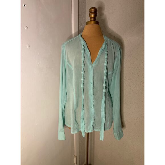 MICHAEL Michael Kors Mint Green Raw Hem High/Low Blouse 16 Quiet Luxury Classic - Picture 1 of 11